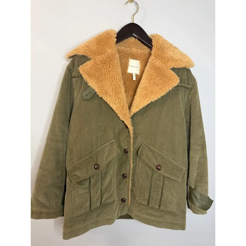 Avec Les Filles Sherpa Trim Corduroy Jacket Oversized Blue Women's S